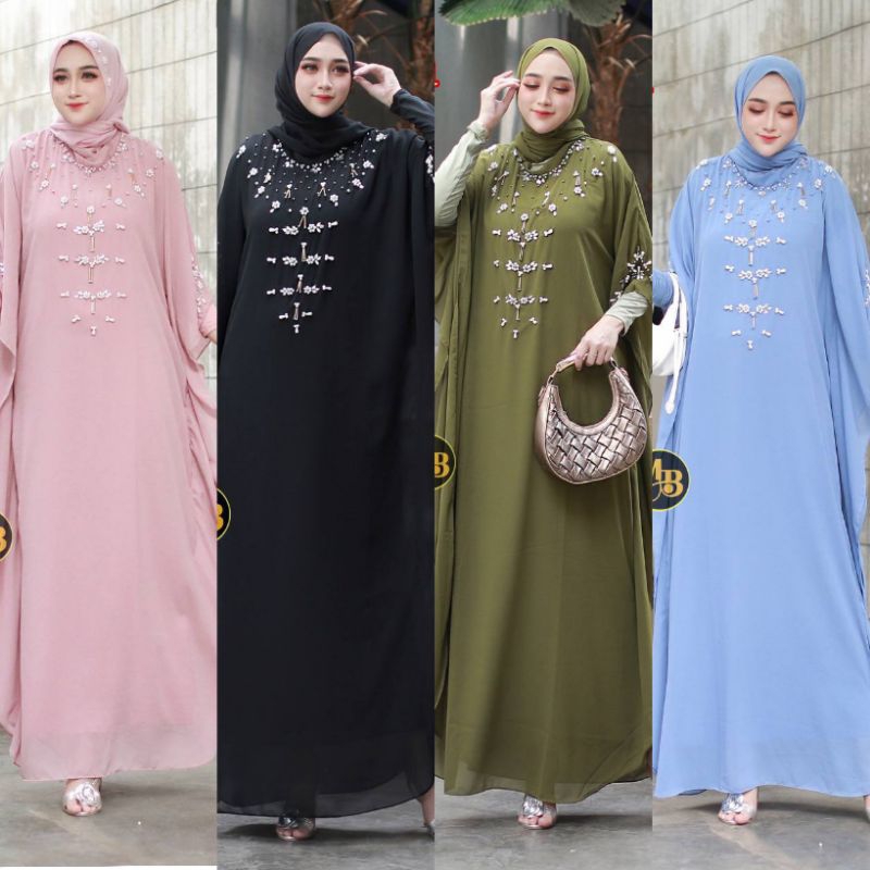Kaftan Shofia Gamis Ceruty Baby Doll Payet Mutiara Free Manset Premiun Terbaru Kekinian Baju Muslim 