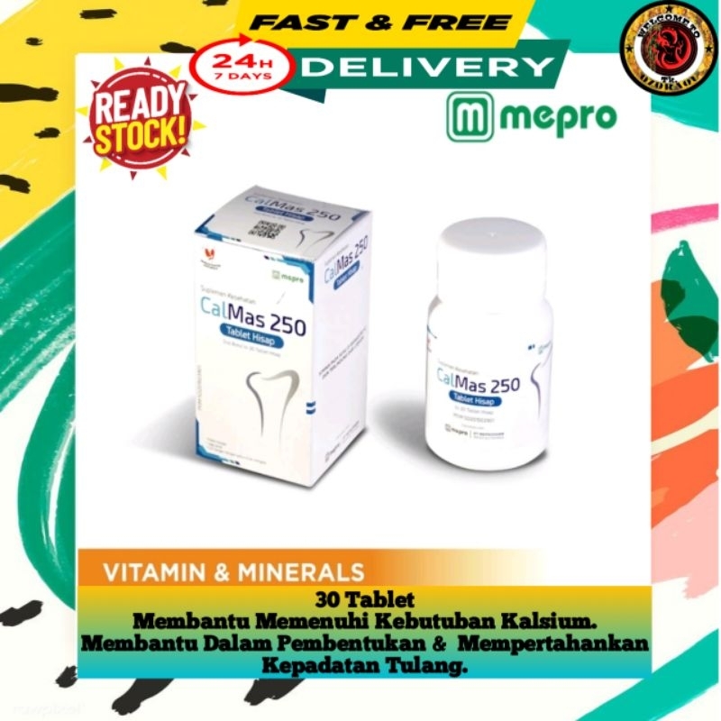 CalMas 250 Tablet Hisap 1 Box 30 Tablet - Suplemen Kalsium dan Peninggi Badan