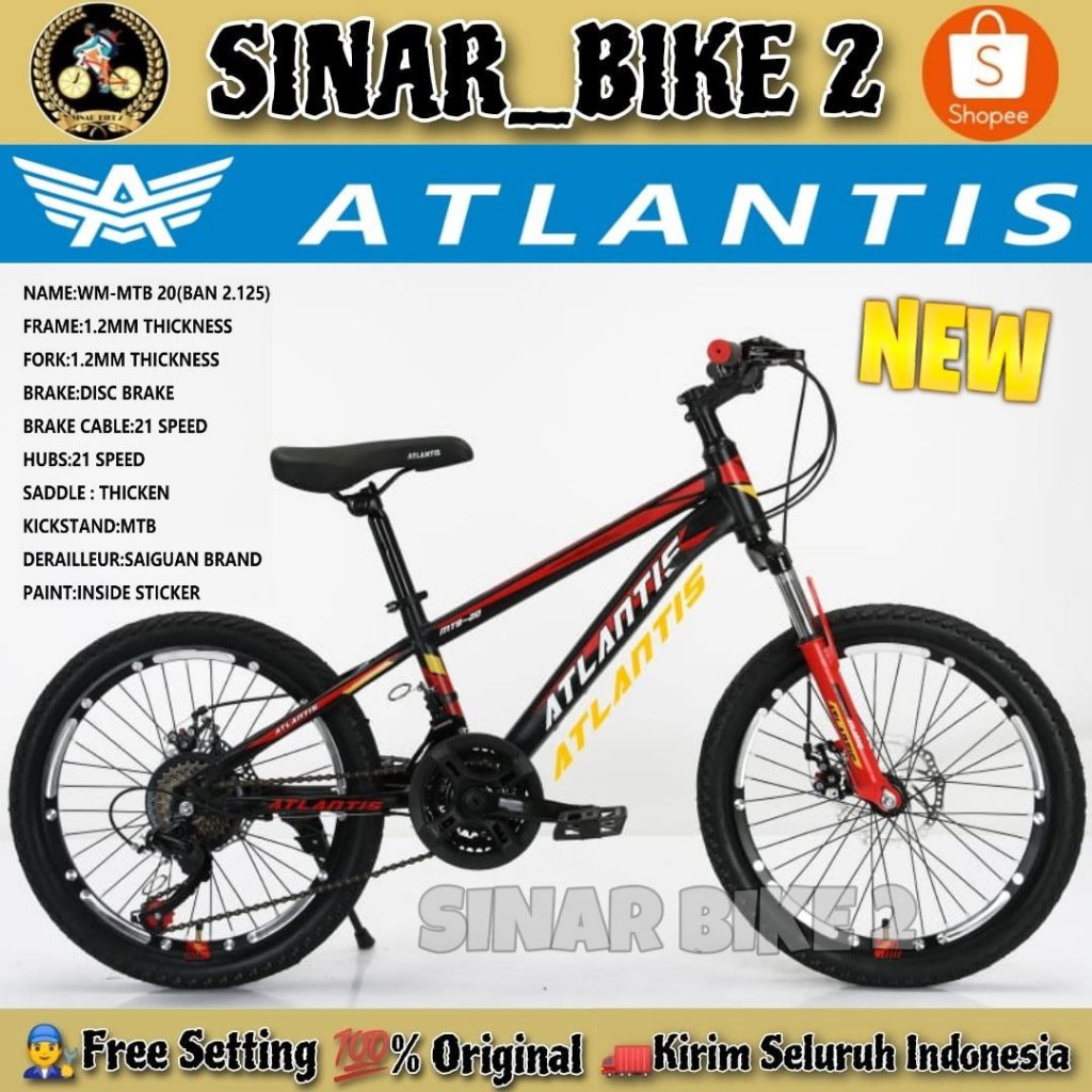 Sepeda Gunung MTB ATLANTIS 780 New Ukuran 20 Inch 21 Speed Rem Cakram