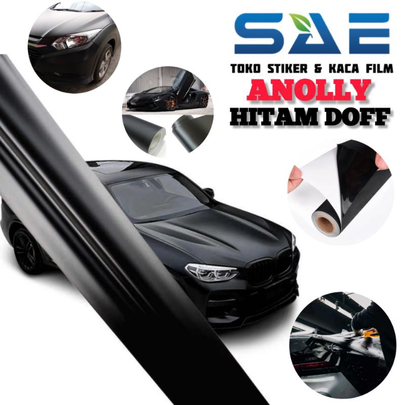 Sticker Skotlet Mobil Hitam Doff Premium Lentur Berperekat Pelapis Atap Kap Mesin Spion L-120Cm