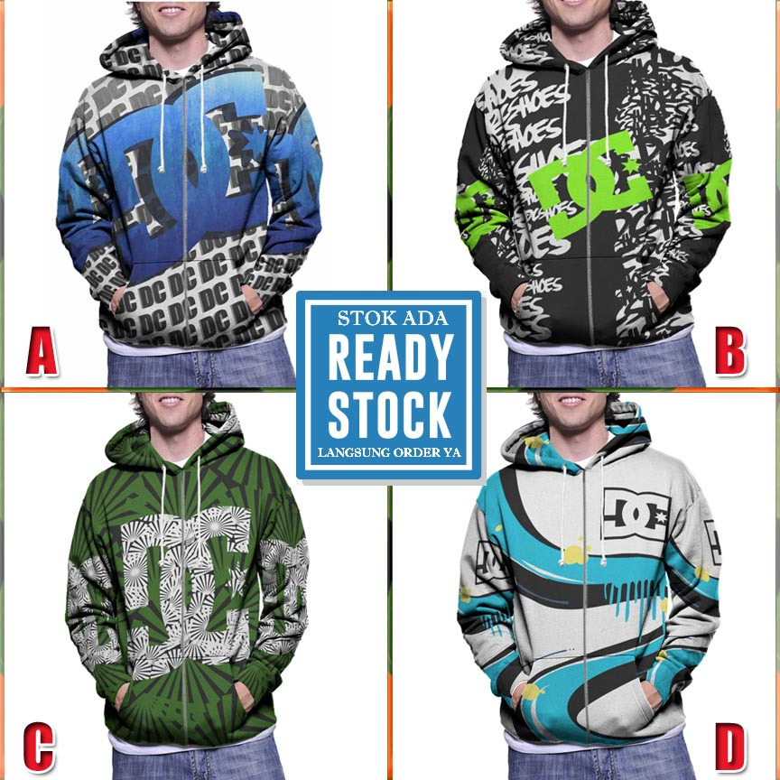 Zipper Hoodie DC Shoes Hoodie Fullprint Bahan Polyester Jersey | Size S M L XL XXL 3XL | Hoodie Rits