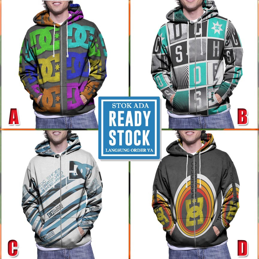 Zipper Hoodie DC Shoes Hoodie Fullprint Bahan Polyester Jersey | Size S M L XL XXL 3XL | Hoodie Rits