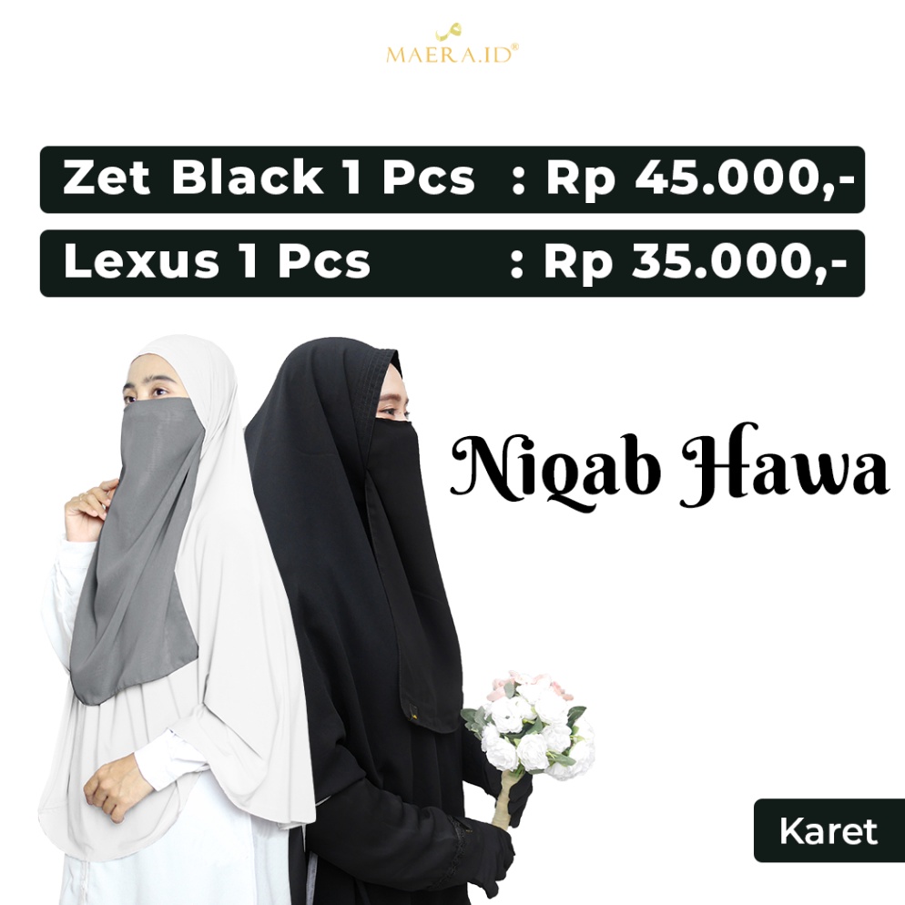 ART S98Y Niqab Cadar Karet atau Tali 2 Layer Sifon Silk Jetblack Premium HAWA By Maera