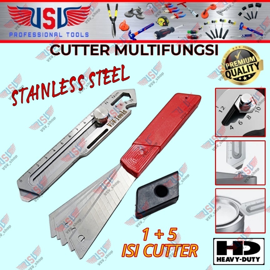 

Cutter Knife Stainless Steel Multi Fungsi Besar 18mm Pisau Cutter VSV