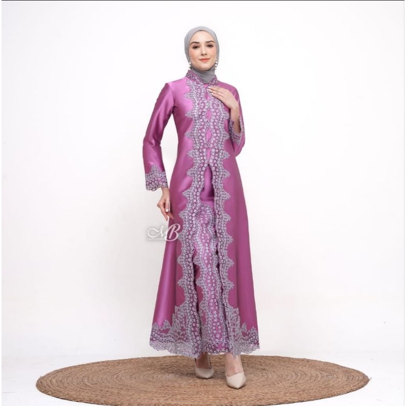 Bahan Baju Abaya Taveta Bordir dan Payet/Bahan Taveta Silky/Motif Bordir Mulz - 8