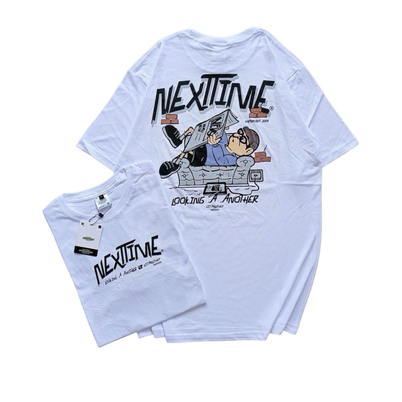 Tshirt distro / tshirt pria / tshirt distro NEXTIME LOOKING PUTIH / kaos pria / kaos distro / baju p