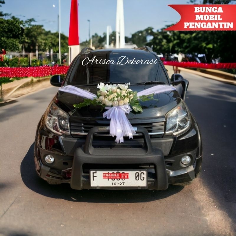 BUNGA MOBIL PENGANTIN (SIAP PAKAI) HIASAN MOBIL PENGANTIN DEKORASI PITA MOBIL PENGANTIN