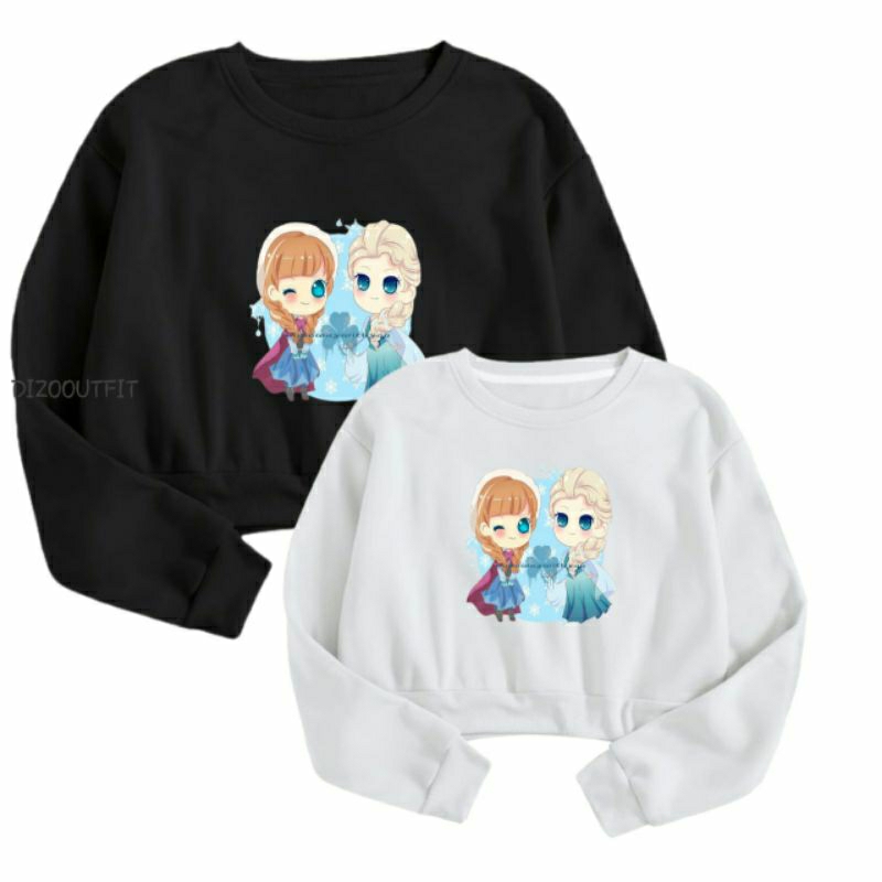 Sweater Crop Anak Perempuan Frozen Sweater Crewneck Oblong Tangan Panjang fleece Frozen Elsa Ana Ana