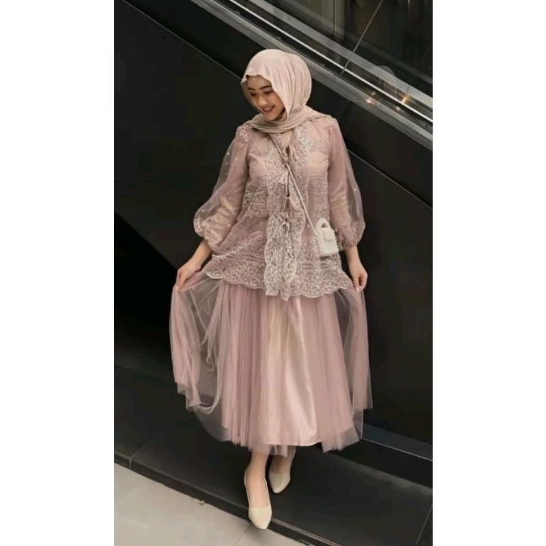 Set gamis tile Rinjani mix outer brukat