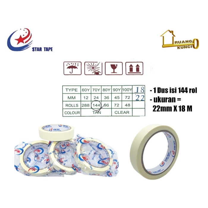 

Masking Tape Lakban Kertas STAR 22mm x 18m Selotip Kertas Star Tape