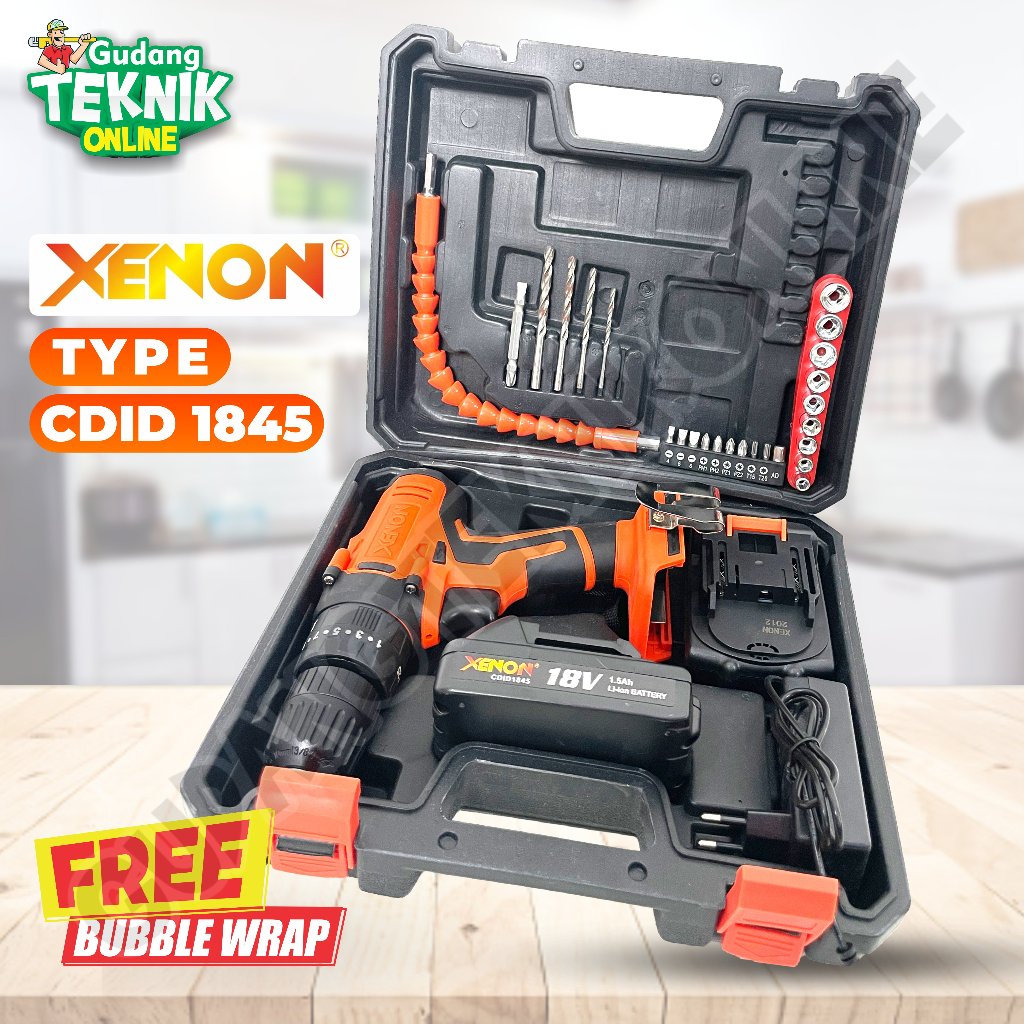 XENON CDID1845 18V Mesin Bor Beton Besi Kayu Baterai Cordless Drill Impact Tembok CDID 1845 Mesin Bo