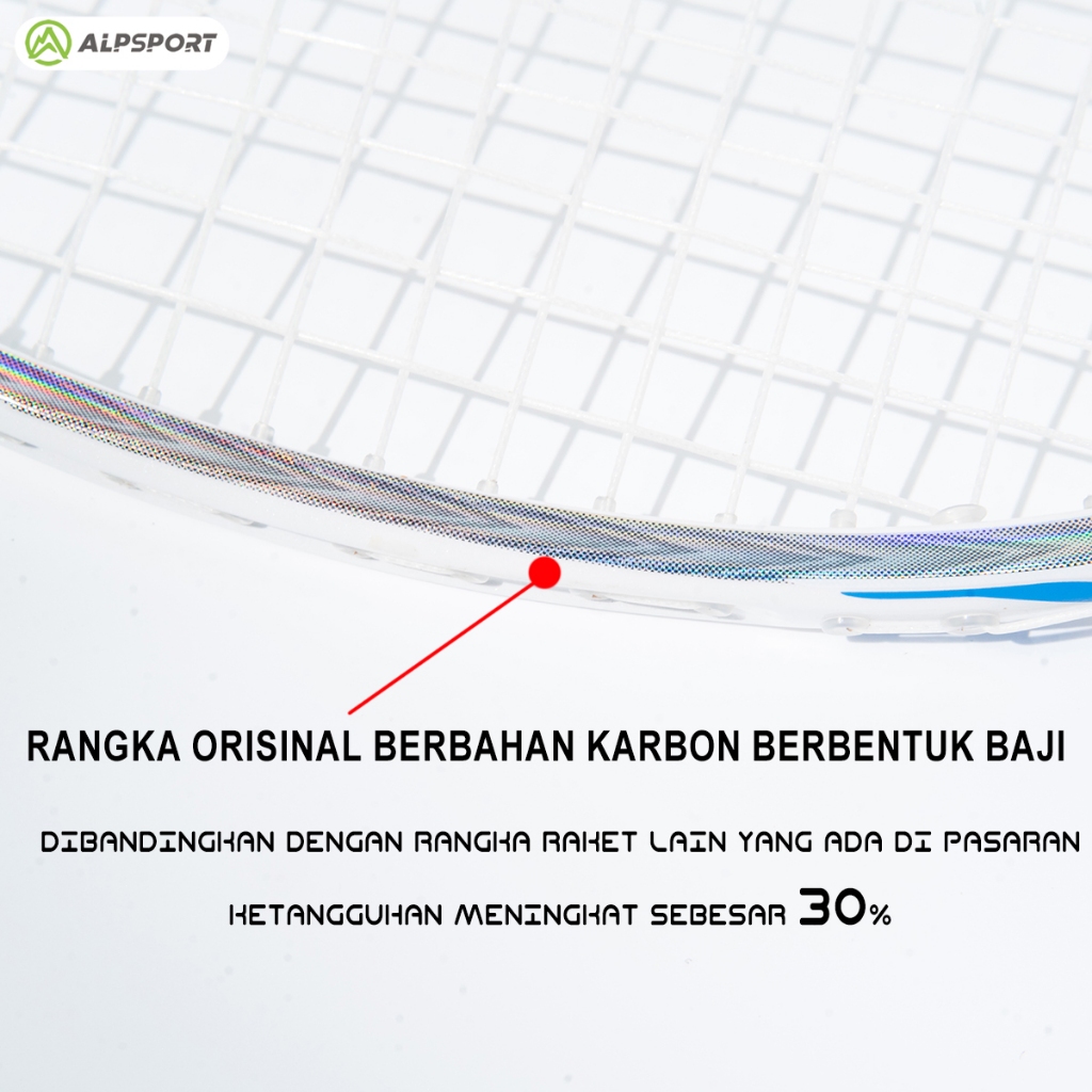 ALPSPORT New Rangka Ajaib Pelangi BBQ3.0 T800 8U Raket Bulutangkis Profesional Ringan Ofensif Merah 