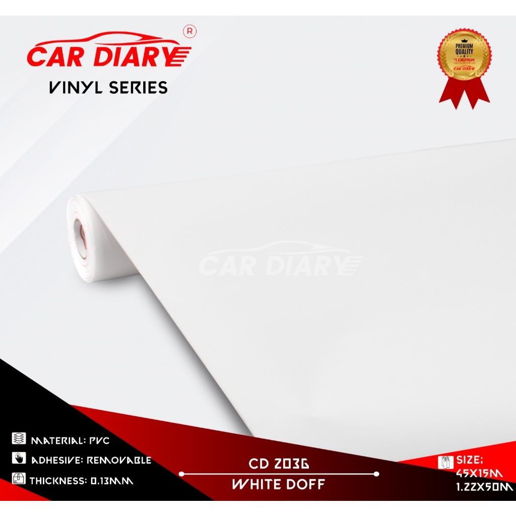 STIKER DEREK VINYL WHITE DOFF / VINIL CAR DIARY / STICKER CUTTING MURAH UKURAN L 122 CM X P 50 CM