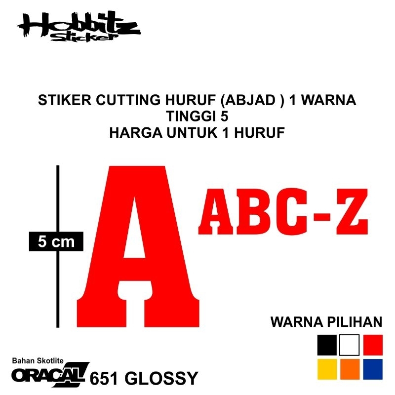 

STIKER ABJAD HURUF SATUAN TINGGI 5 CM STICKER CUTTING