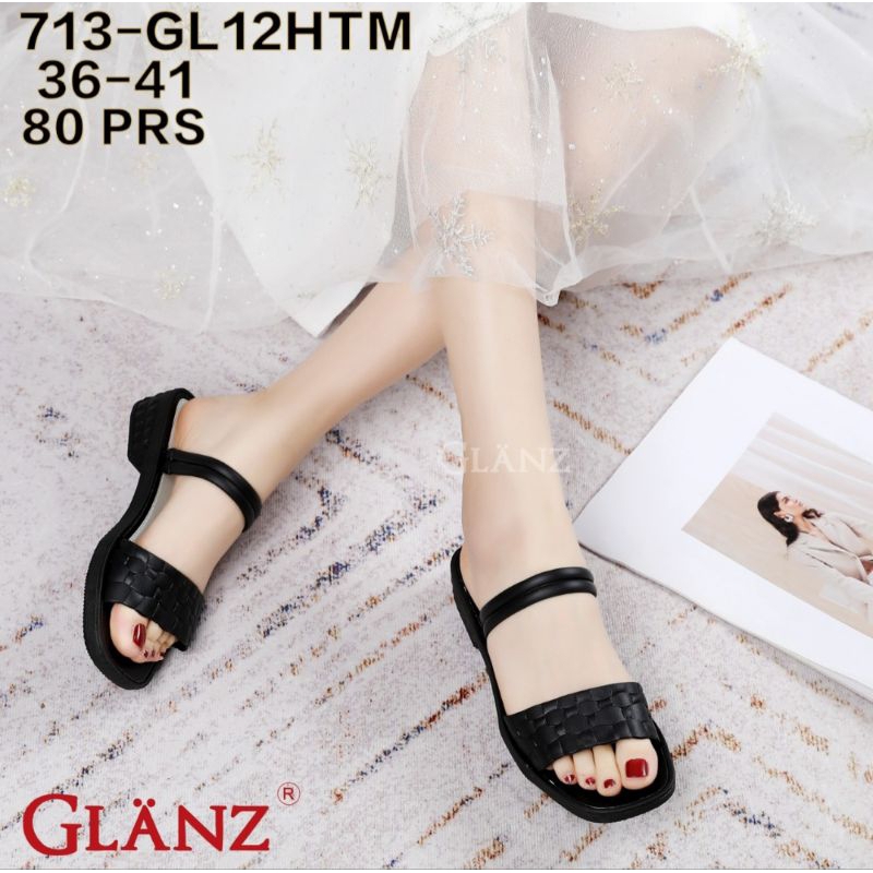 713GL-12 Sandal Sepatu Wedges Glanzton Ban 2 Selop Tali Wanita
