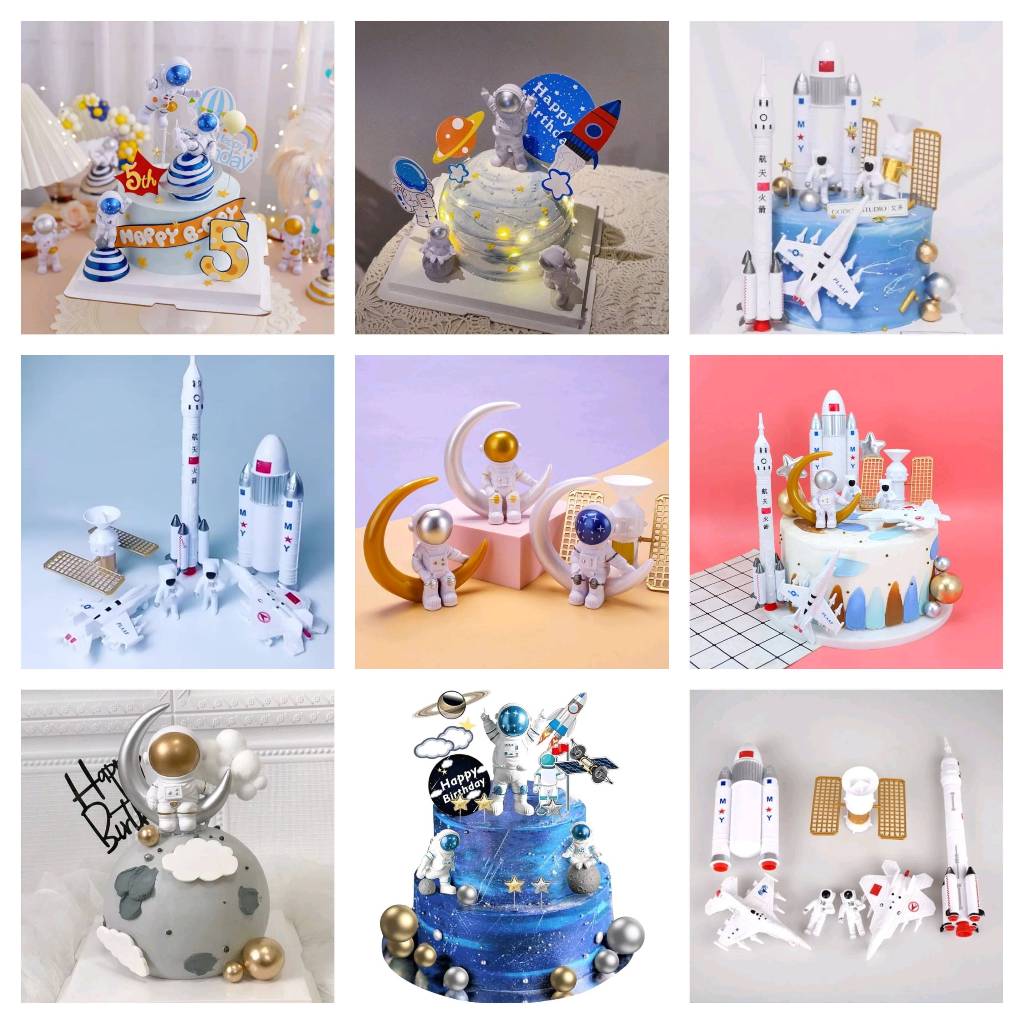 Pajangan Hiasan Cake Figure Topper Astronot Set Toper Roket Figure