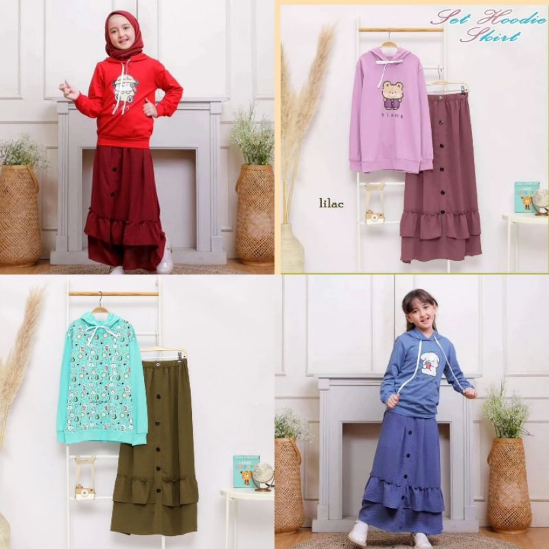 mixme Hoodie skirt setelan rok kaos panjang rok panjang setelan rok panjang setelan cewek usia 6-12 