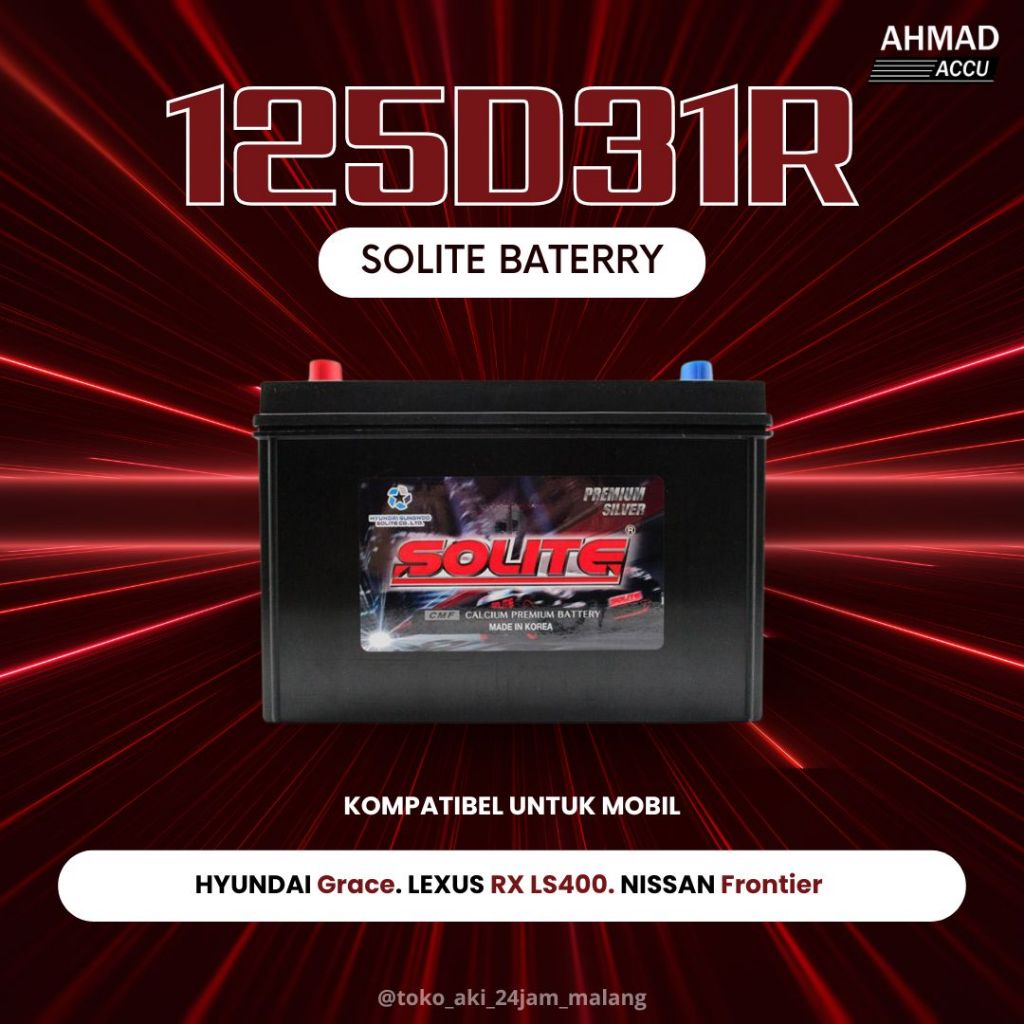 Aki Mobil Solite 125D31R/NX 120-7/95AH Kompatibel untuk mobil HYUNDAI Grace. LEXUS RX LS400. NISSAN 
