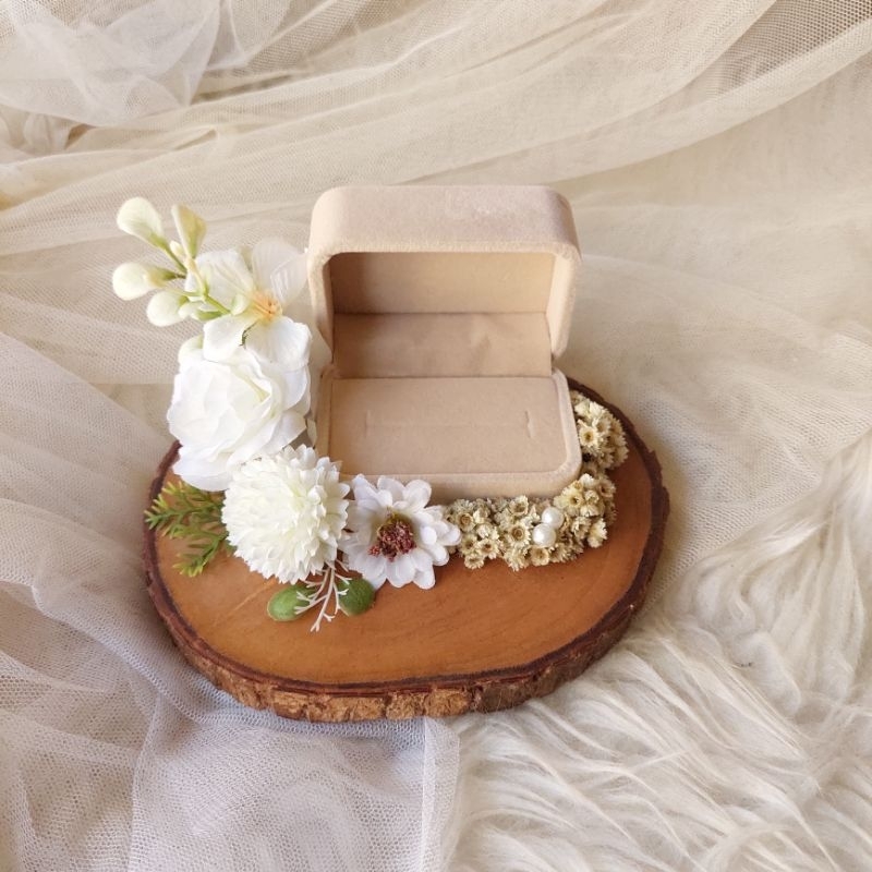 HMDilla2 Ringbox Rustic Aesthetic Kotak Cincin Couple Isi 2 Bahan Kayu untuk Lamaran Tunangan Pernik