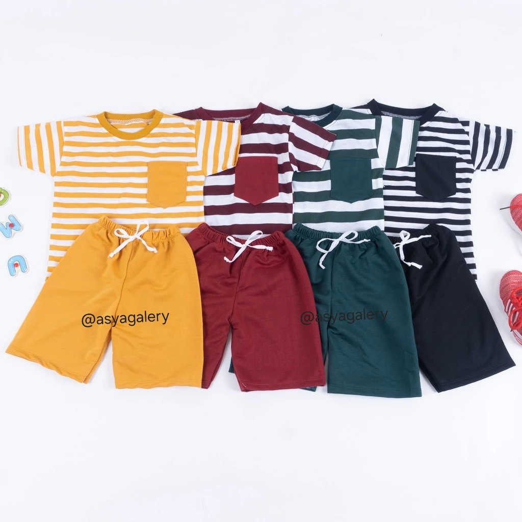 Setelan Anak Salur / Set Kiano Salur Polos / Set Stripe 1-7 Th