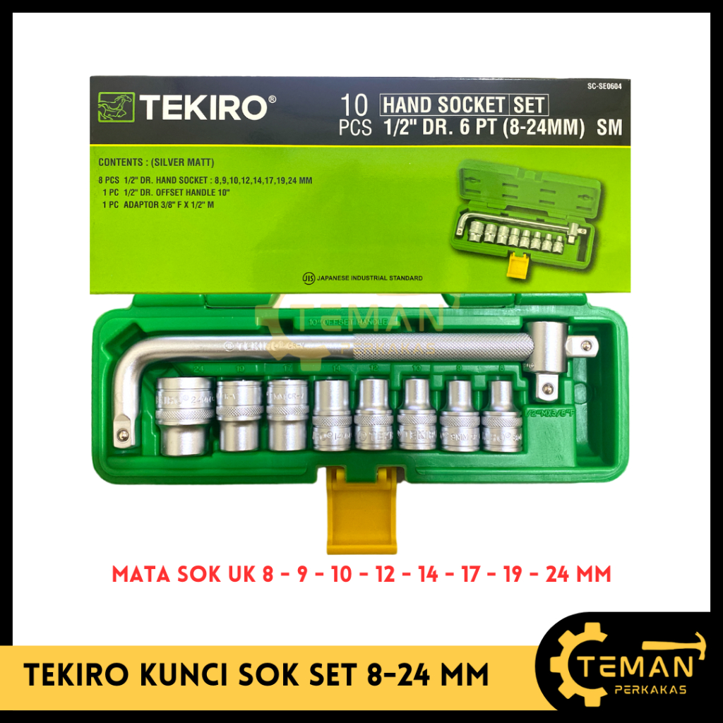 Kunci Sok 10 Pcs TEKIRO / Mata Sok 1/2" Socket Wrench Set 8-24 MM