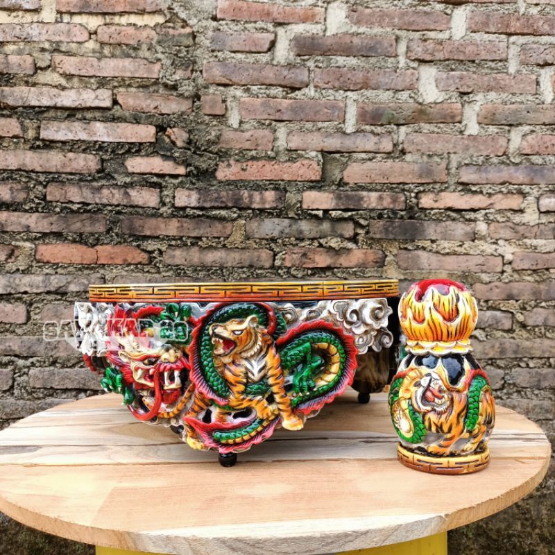 Tebok Lovebird sogon ukir motif naga vs macan