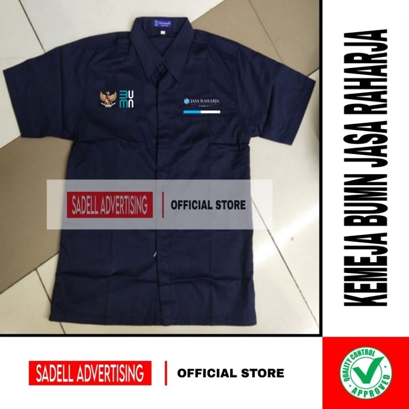 Kemeja JASA RAHARJA Seragam BUMN Jasa Raharja Navy Lengan Pendek Pria Bordir