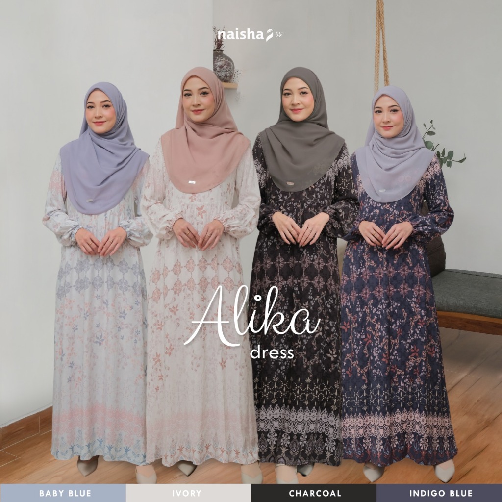 Naisha Official - Naisha Lite Alika Dress | Dress Motif Floral Etnic | Gamis Rayon Motif-5