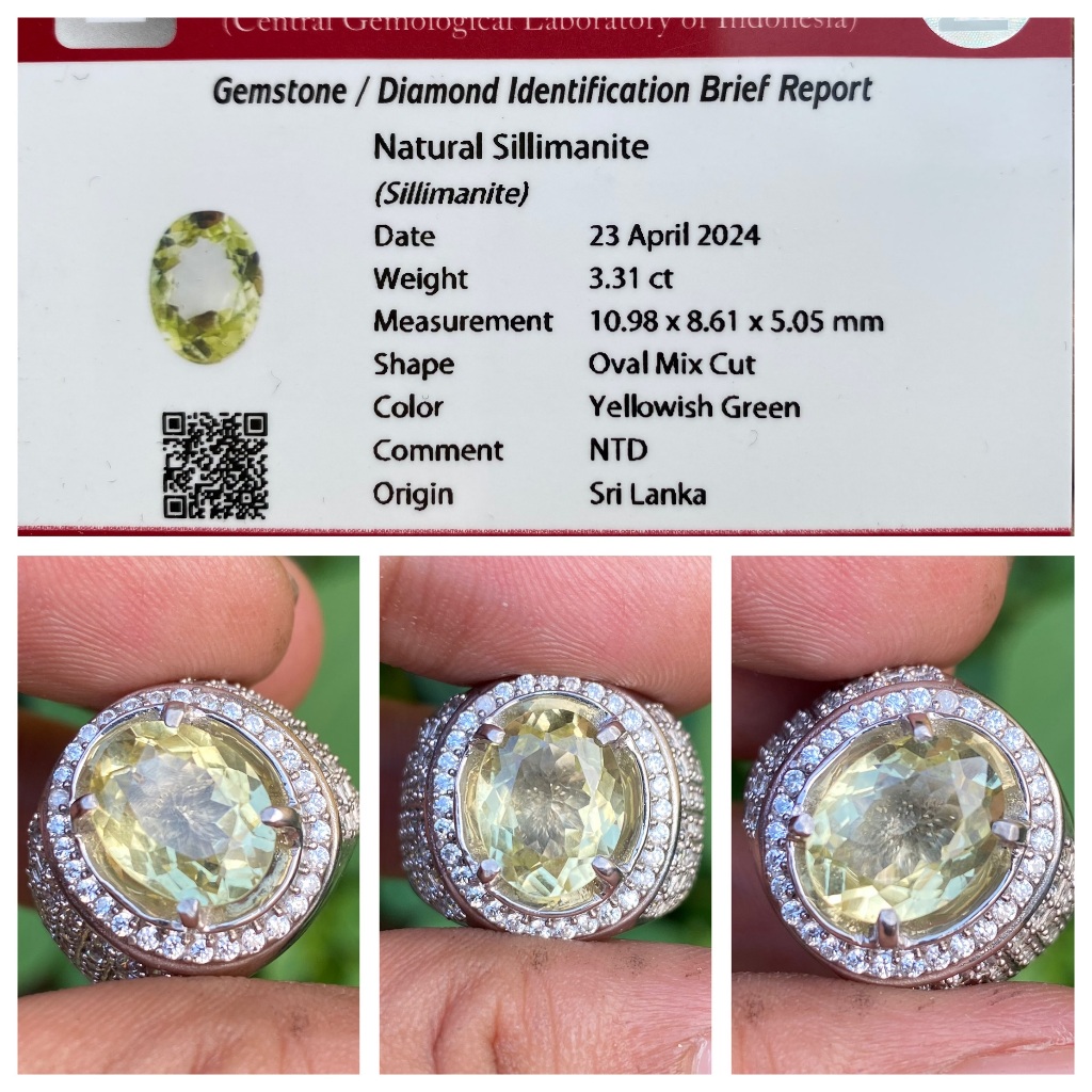 Natural 3.31ct green sillimanite srilanka ceylon NTD
