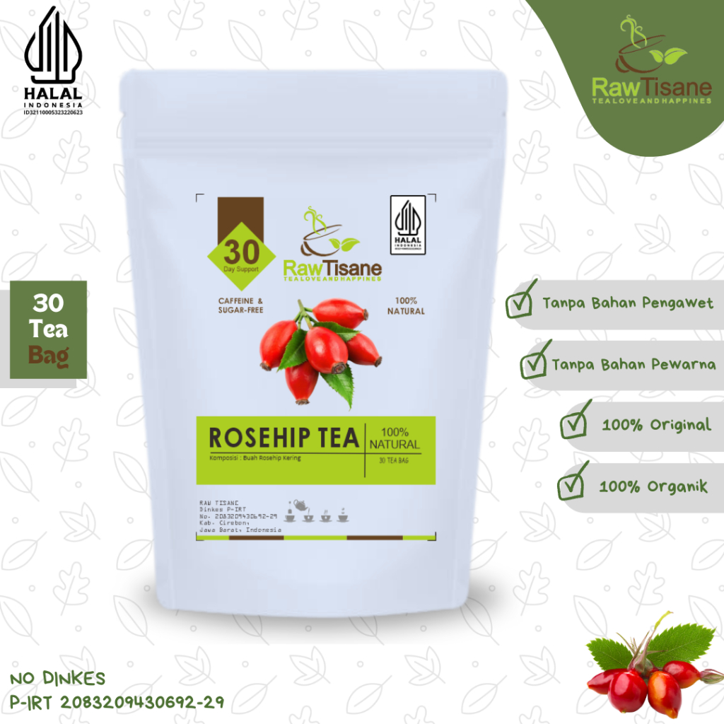 

RAW TISANE Rosehip Tea : Teh Celup Buah Rosehip Isi 30 Tea Bag