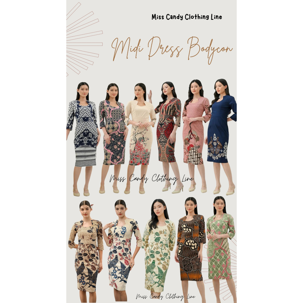 Midi Dress Batik Bodycon Wanita Modern Katun Stretch 322 BNI MTS IJO UBI RAP JM HT JCO ALI UPH