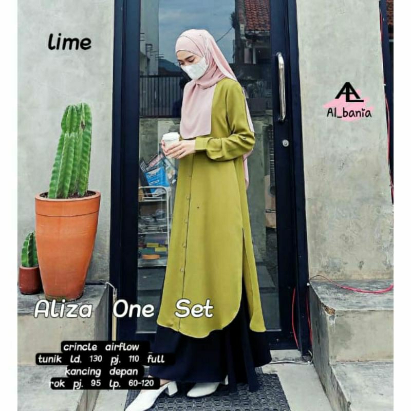 ALIZA SET SETELAN TUNIK ROK CRINKLE AIRFLOW LD 130 XXXL JUMBO