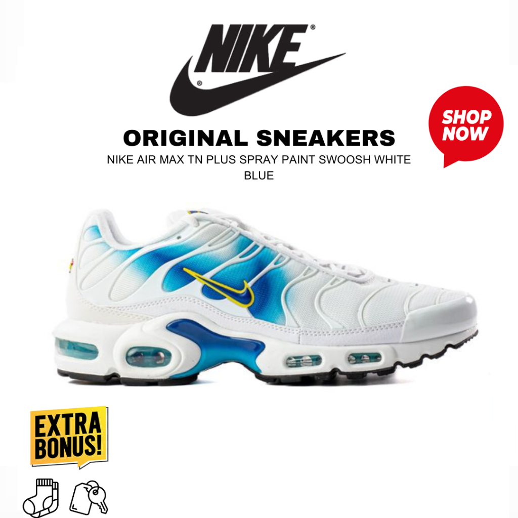Sepatu Sneakers NIKE AIR MAX TN PLUS SPRAY PAINT SWOOSH WHITE BLUE ORIGINAL BNIB