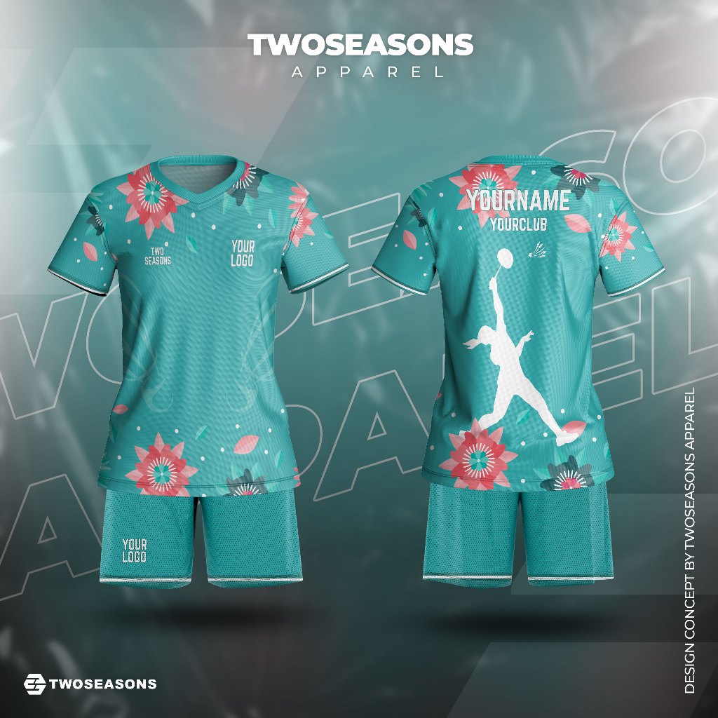 Baju Kaos Jersey Women Badminton Olahraga Bulutangkis Woman 2024 Biru Tosca ART 1 Wanita Full Printi
