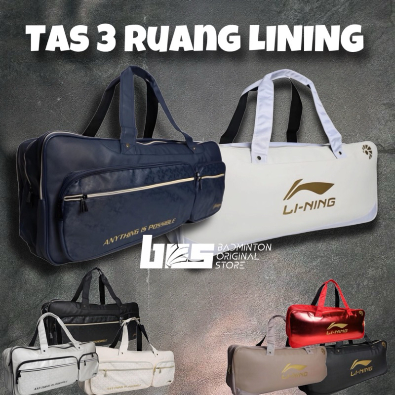 TAS RAKET BADMINTON LINING 3 RUANG 6in1 ORIGINAL MUATAN BANYAK KEREN TERBARU