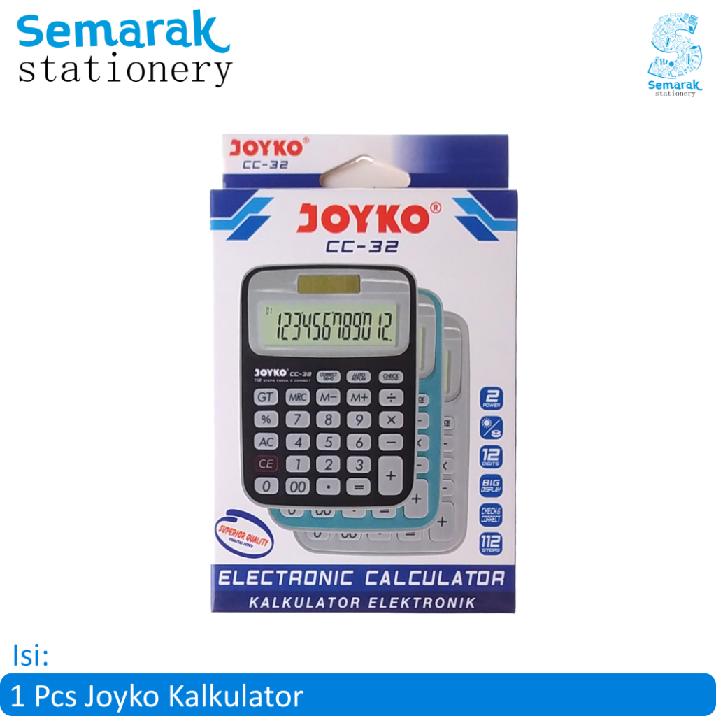 

Joyko Calculator Electronic CC-32 Kalkulator 12 Digits Kecil - Putih