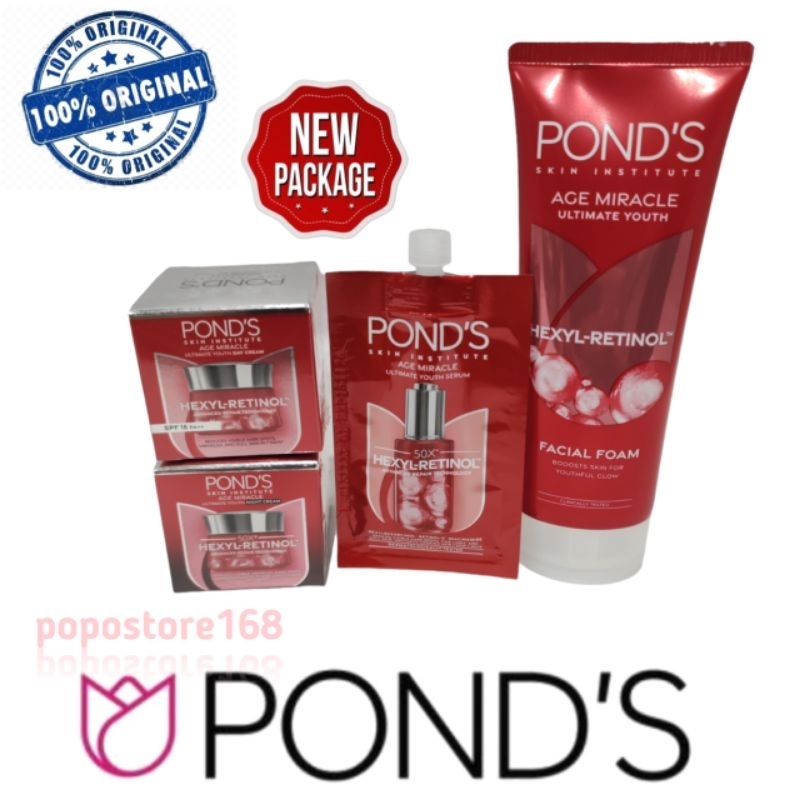 PONDS AGE MIRACLE PAKET LENGKAP ORIGINAL DAY CREAM/ NIGHT CREAM/ MIRACLE FACIAL TREATMENT CLEANSER/ 