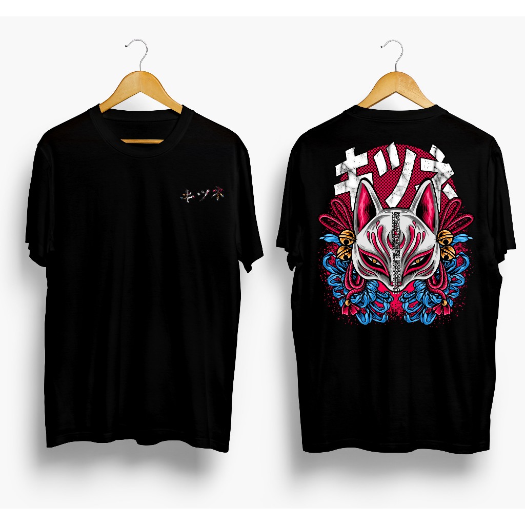 Baju Kaos Tshirt Jepang Distro Pria Wanita Keren Lengan Pendek Kitsune No Kamen Terbaru Motif Sablon