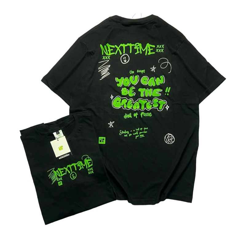 t-shirt distro / t-shirt pria / kaos NEXTTIME SMILE HJAU hitam / kaos distro / kaos pria / kaos katu