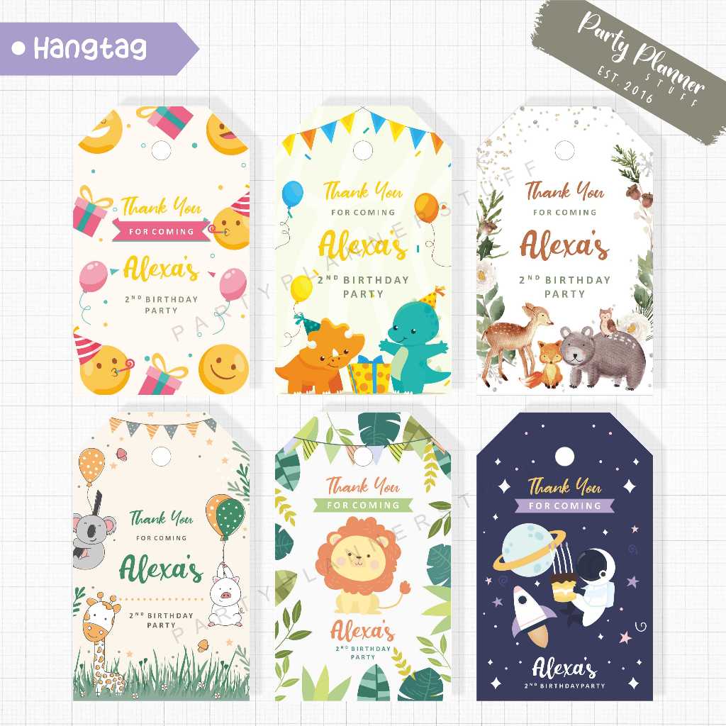 Hangtag ulang tahun kartu ucapan ultah anak tema dinosaurus astronot lion forest tag souvenir box