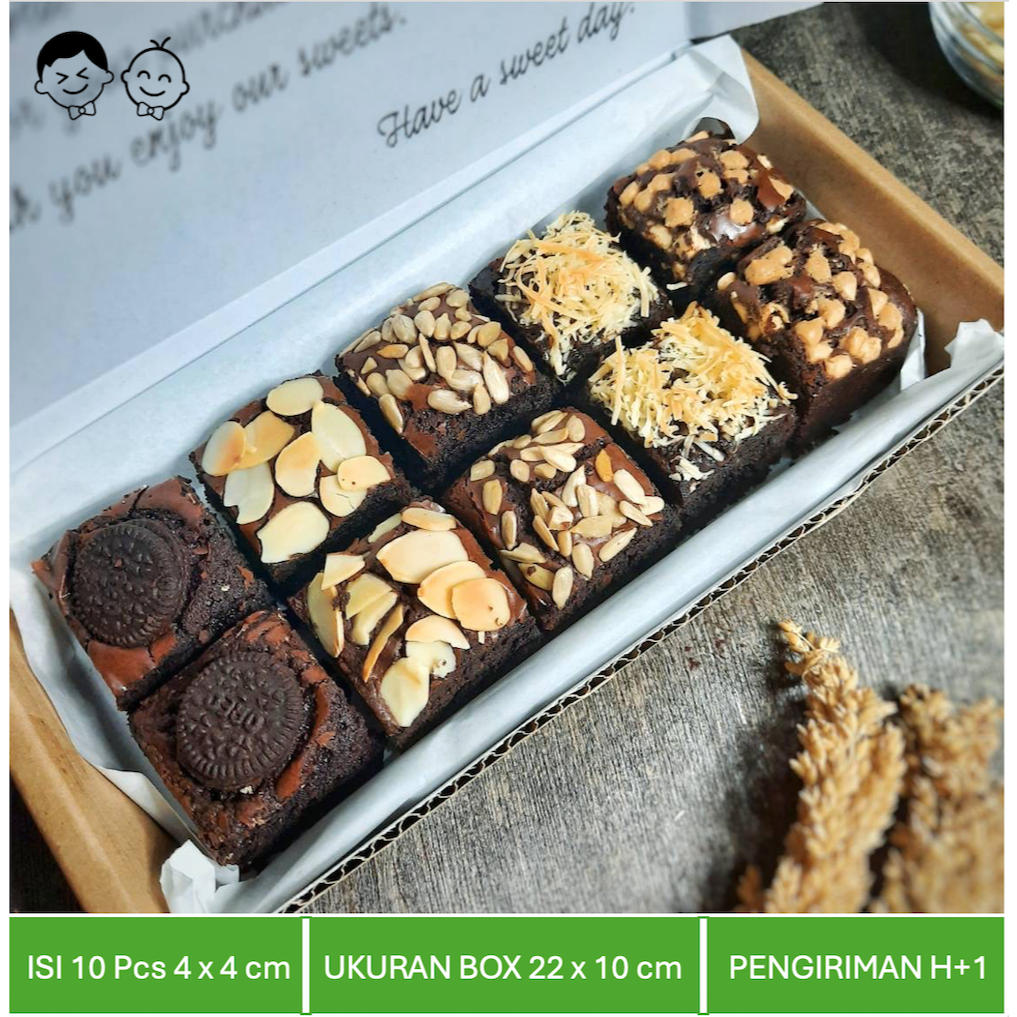 

Brownies Panggang Dark Coklat Asli dengan Mix Topping 10s. Murah, Enak & Ketagihan. Hampers Tangsel