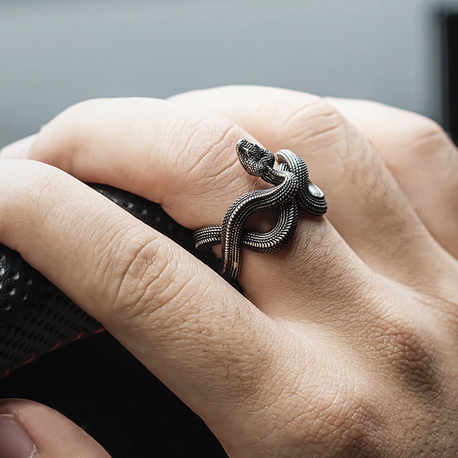Cincin Ular Viper Big Bisa Jadi Liontin Kalung - Rattlesnake Vintage Adjustable Snake Ring For Women