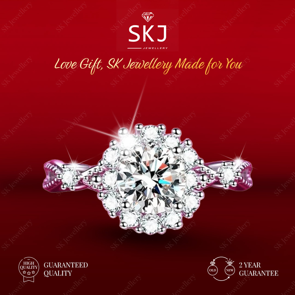 SK Jewellery - Garansi 2 Tahun  -  Cincin  Pasangan Bunga Kawin 1 Carat Lapis Emas  18K  Aksesoris  