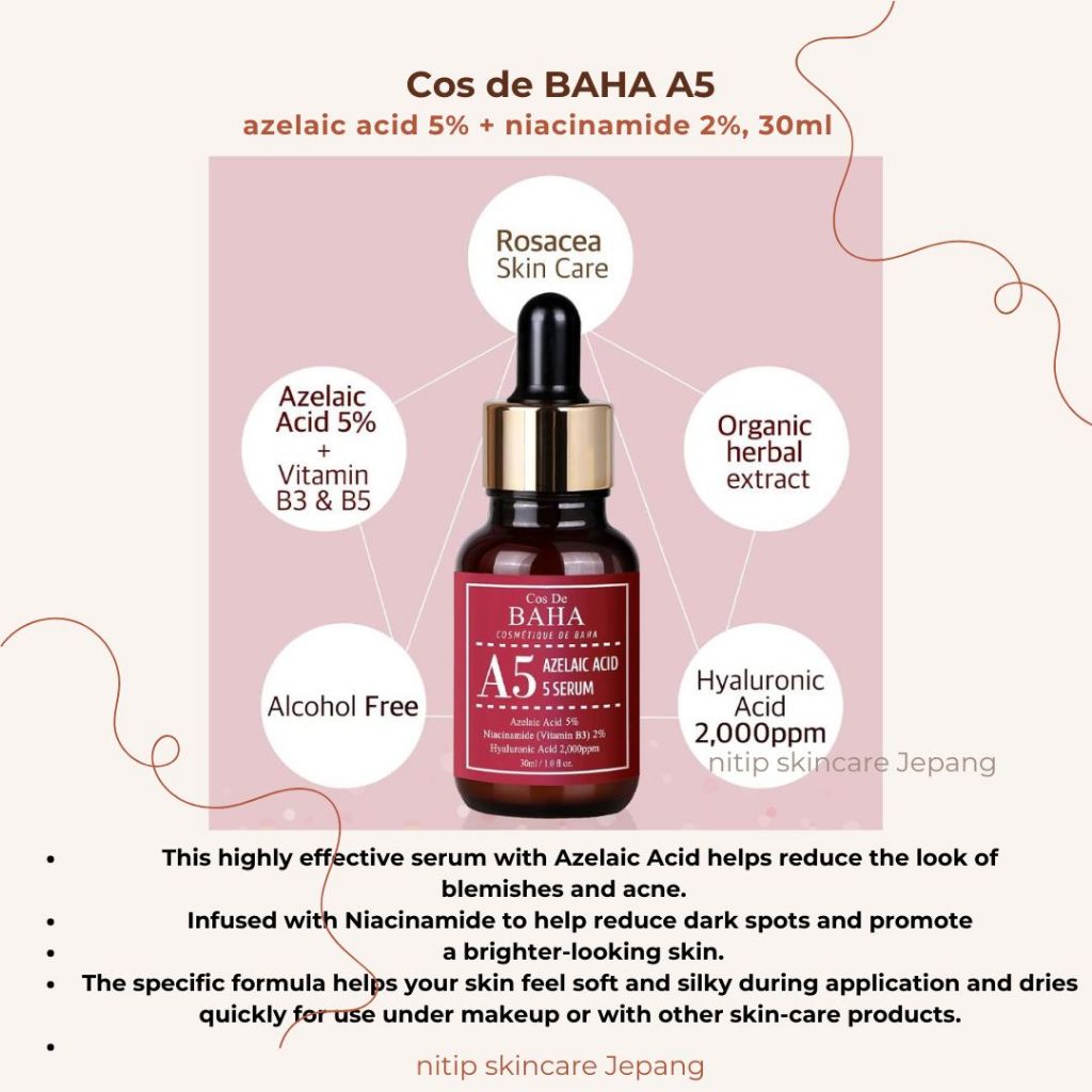 cos de baha a5 serum untuk bekas jerawat, kulit berjerawat original
