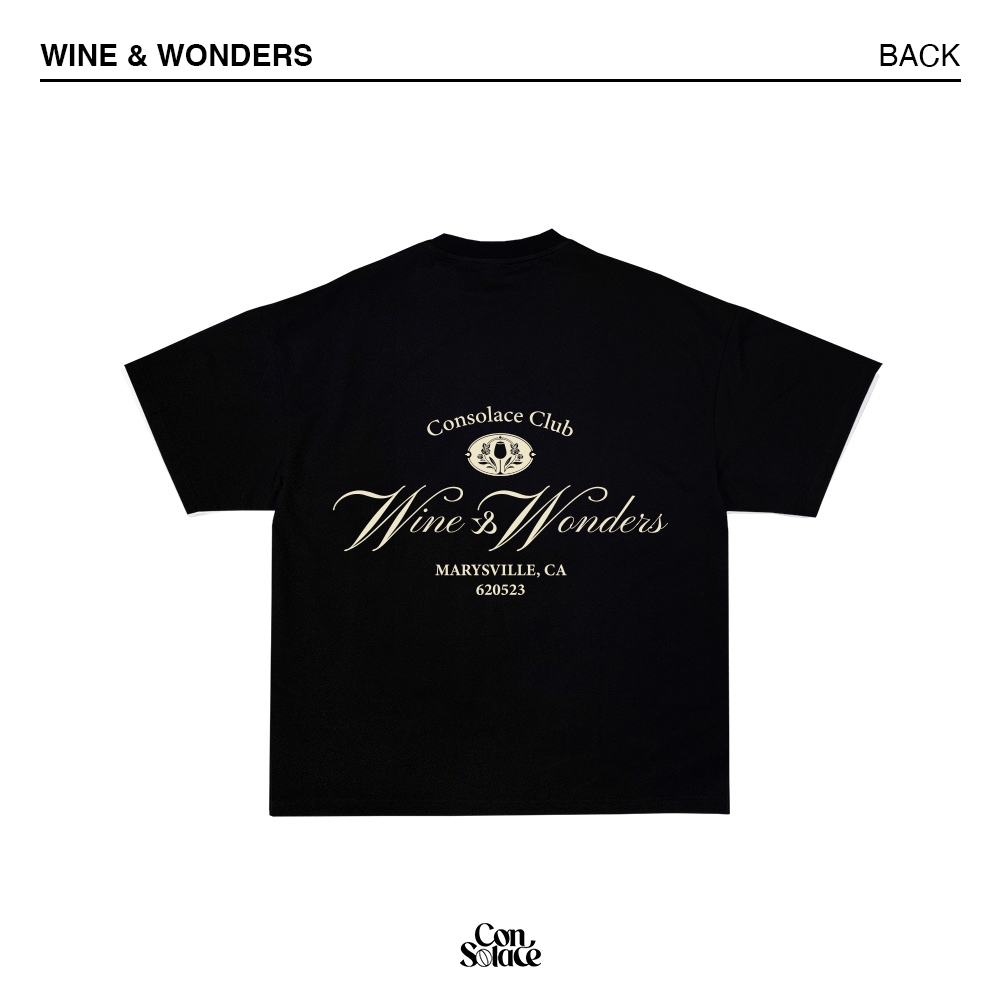 Wine & Wonders Black Heavyweight 16s Boxy Fit T Shirt  | Consolace