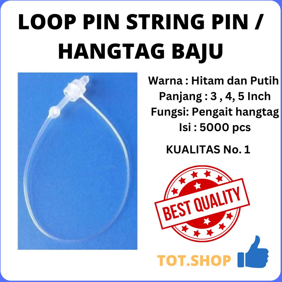 

TANPA DOS 5 pcs LOOP PIN HANG TAG PLASTIK LOCK STRING PIN uk 3 4 5 Inch Tali Hangtag Baju ART F9D3