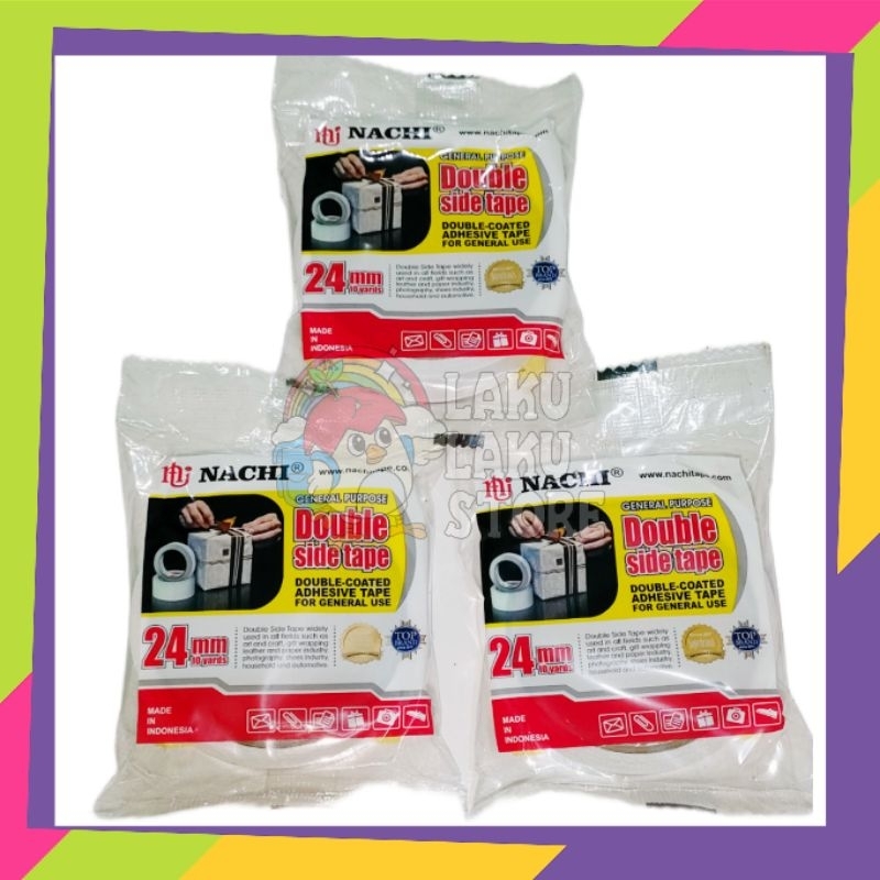 

DOUBLE TAPE NACHI 24MM/ DOUBLE TAPE NACHI/ SOLASI BOLAK BALIK/ 1/2 LAKBAN