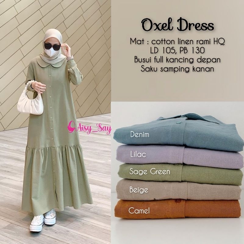 Oxel Dress Katun Linen Rami By Aisysay-Dress Linen Rami Premium-Dress Polos Busui Bahan Cotton Linen