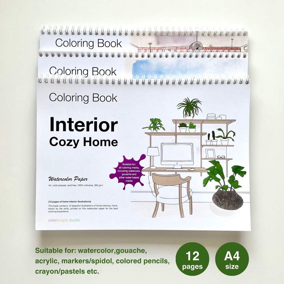 

Colorscape Watercolor Mixed Media Coloring Book Interior Cozy Home Buku Mewarnai Dewasa ART J7W2
