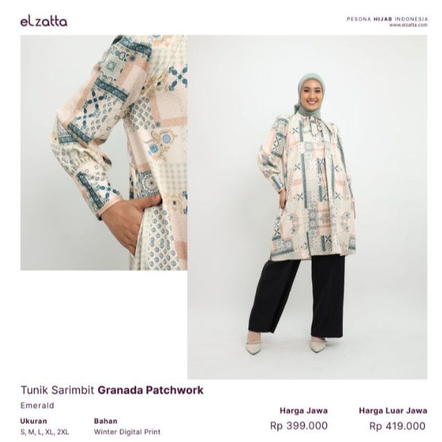 ELZATTA Tunik Sarimbit GRANADA PATCHWORK EMERALD S